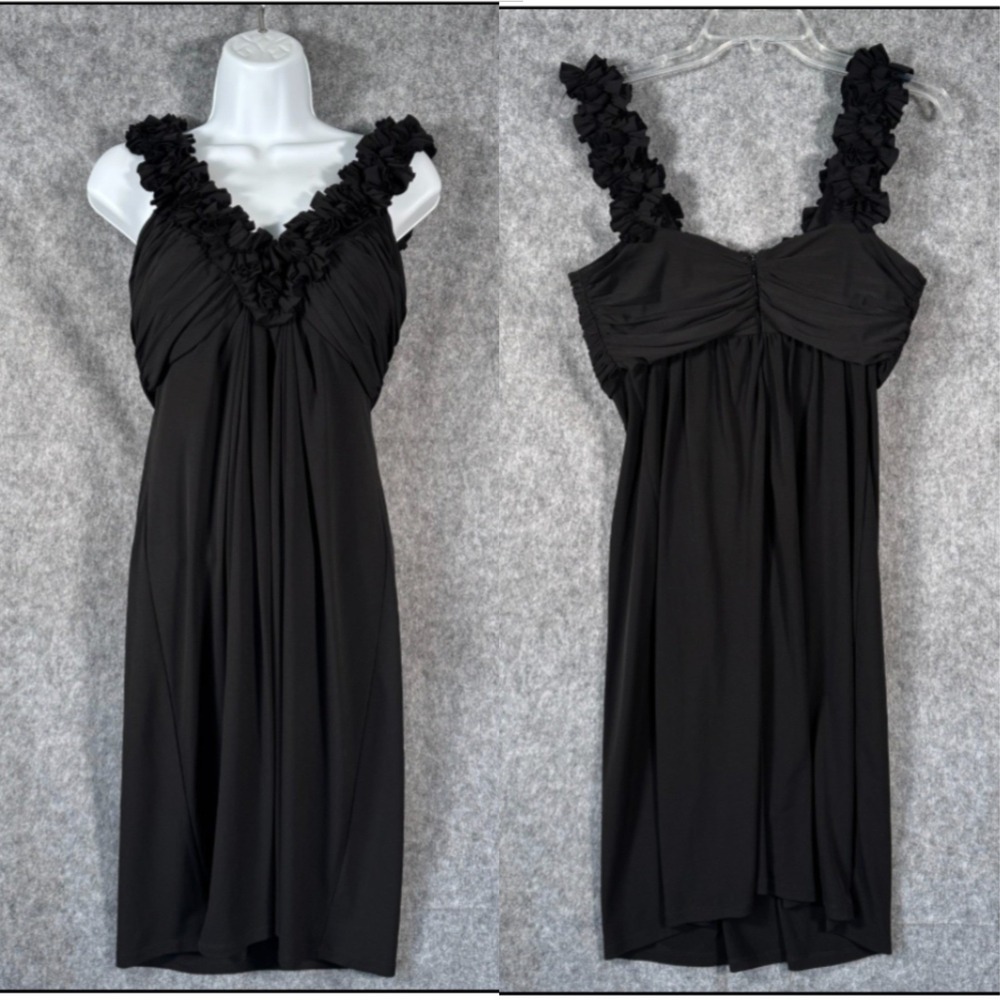 Maggie London Babydoll Ruffle Neck Cocktail Dress Size 10 Black Minimalist Y2K
